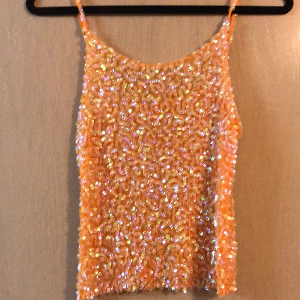 Orange sequin sleeve less top